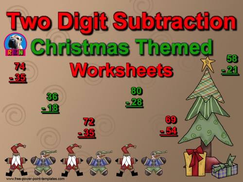 Two Digit Subtraction Worksheets - Christmas Themed - Vertical