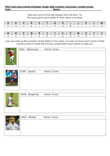 UEFA EURO 2016 France - Maths adding several numbers 6 differentiated sheets (2 pages each)