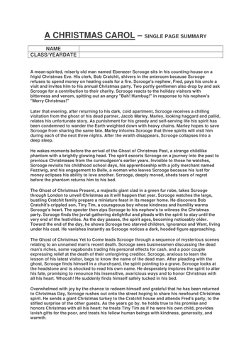 A CHRISTMAS CAROL - SINGLE PAGE SUMMARY AND WRITE YOUR OWN