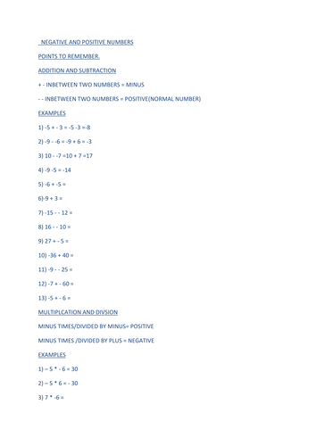 Negative and Positive numbers