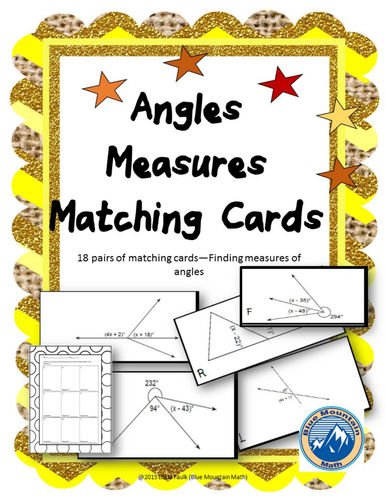 Finding Angle Measures by Solving for X Matching Card Set