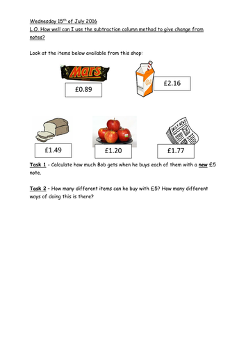 To Give Change KS2 Worksheet