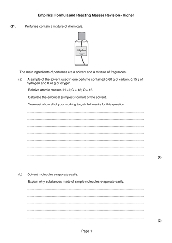 Empirical Formula Worksheet Gcse