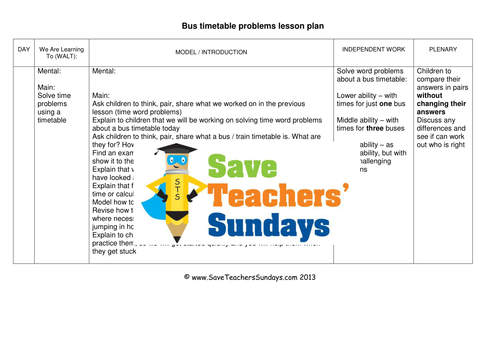 Reading Timetables KS2 Worksheets, Lesson Plans and PowerPoint