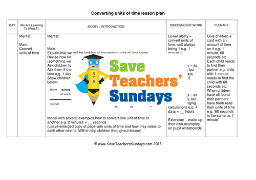 Converting Units of Time KS2 Worksheets, Lesson Plans, Display and Model Worksheet