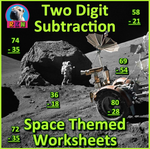 Two Digit Subtraction Worksheets - Space Themed - Vertical
