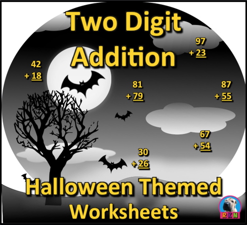 Two Digit Addition - Halloween Themed Worksheets - Vertical