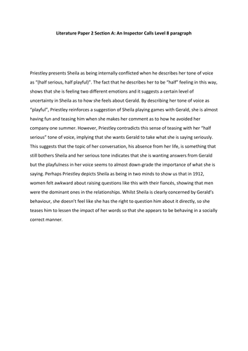 An Inspector Calls exemplar (level 8) complete PEARL paragraph and deconstructed PEARL resource