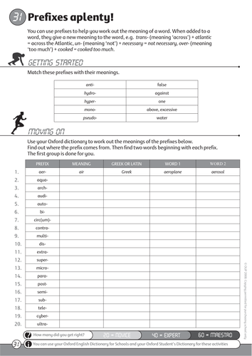 Oxford English Dictionary for Schools: worksheets on prefixes & suffixes (PDF)