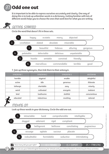 Oxford English Dictionary For Schools Odd One Out Pdf Teaching Resources