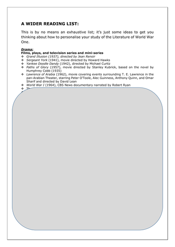 WW1 English Literature Wider Reading List