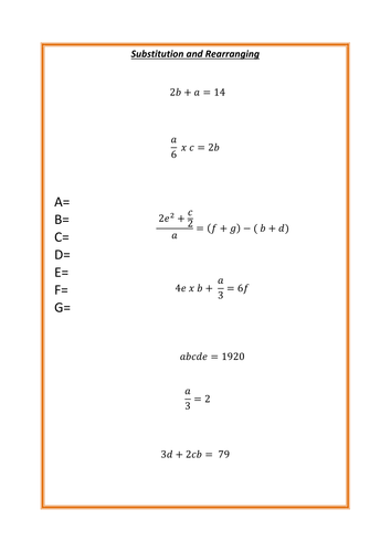 Rearranging and substitution chain worksheet.