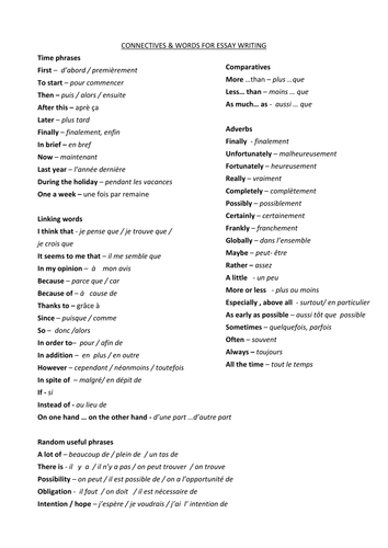 GCSE French connectives for essay writing 