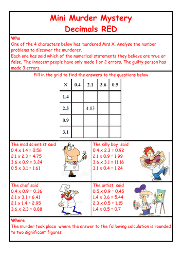 Decimals mini murder mystery