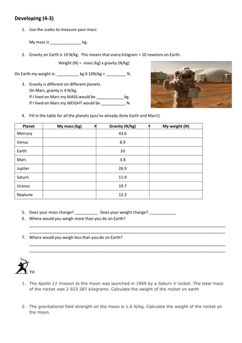 Differentiated lesson on mass and weight