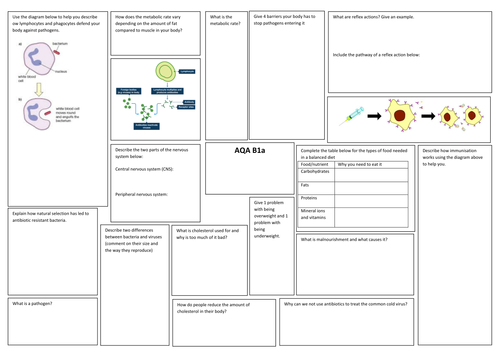 AQA core science paper 1 broadsheets for biology, chemistry and physics 