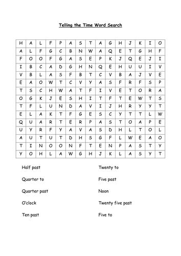 Telling the Time Word Search