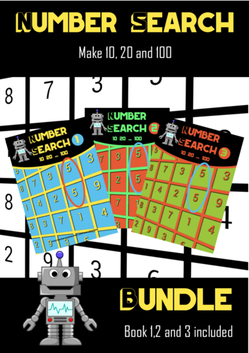 Number Search Bundle- Addition to make 10, 20 and 100 (3 x books)