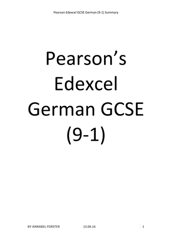 Summary Booklet -  Edexcel GCSE (9-1) German 