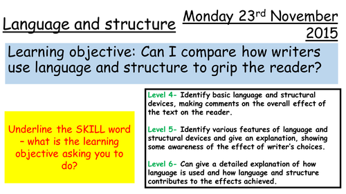 Language and structure lesson based on different extracts 