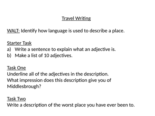 travel writing worksheet ks3