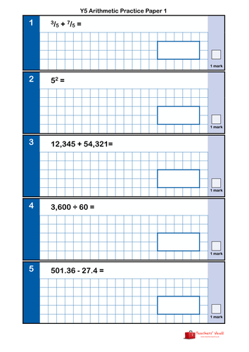 Y5 Arithmetic Practice Papers Bundle - Papers 1-5