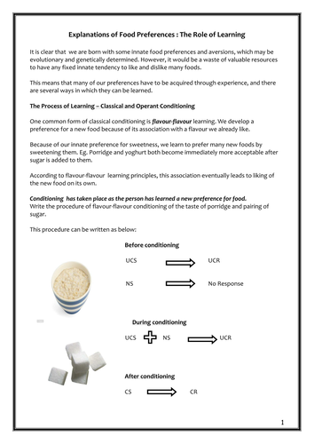 Eating Behaviour - Food Preferences - The Role of Learning - AQA - New Specification