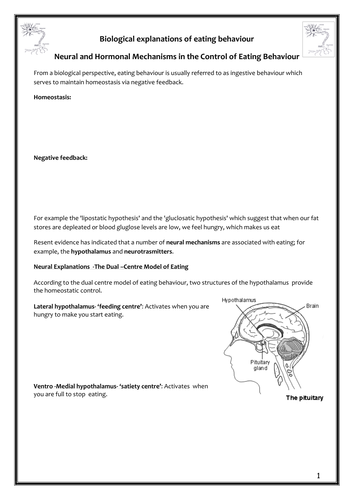 Eating Behaviour - Neural and Hormonal Mechanisms in the Control of Eating - AQA - New Specification