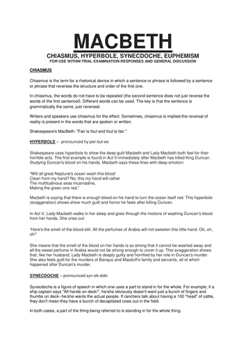MACBETH - CHIASMUS, HYPERBOLE, SYNECDOCHE, EUPHEMISM