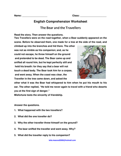 The Bear and the Travellers Worksheet