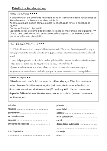 Hotel adverts (reading task)