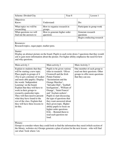 Divided City by Theresa Breslin: A Complete Scheme of Work