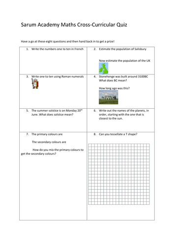 Cross-curricular numeracy quiz