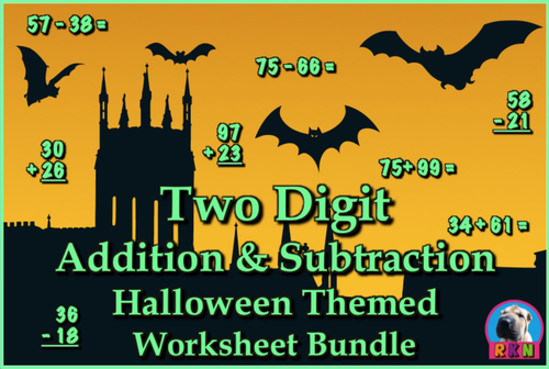 Two Digit Addition and Subtraction Worksheet Bundle - Halloween (60 Pages)