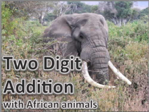 Two Digit Addition (with African animals) Worksheets 15 pages