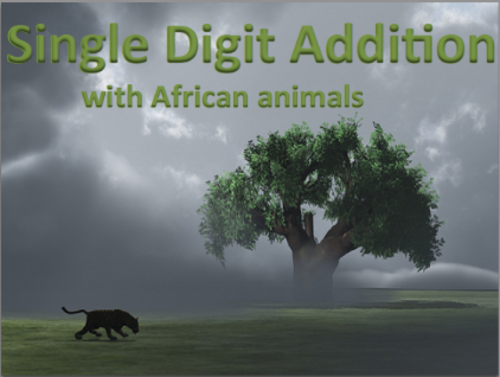 Single Digit Addition - African Safari Themed Worksheets -15 pages - Vertical