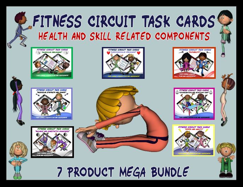 Fitness Circuit Task Cards Mega Bundle: "Health and Skill Related Components"