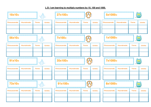KS2 Maths x10 x100 x1000 word problems