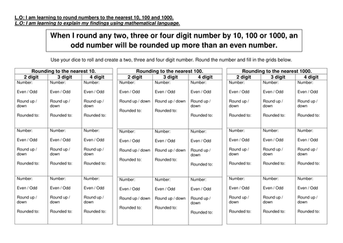 KS2 Maths Rounding and odd and even investigation