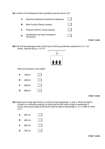 AS Physics Multiple Choice Questions