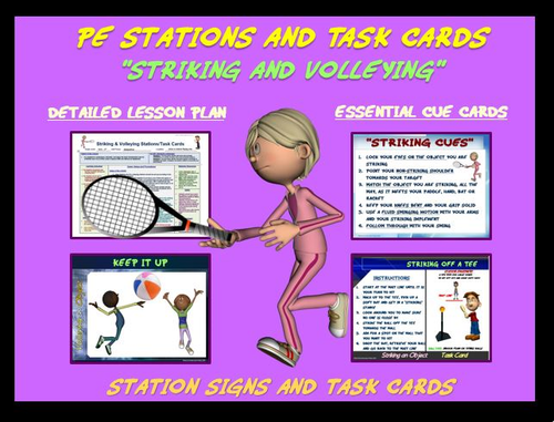 PE Skill Stations and Task Cards- “Striking and Volleying”