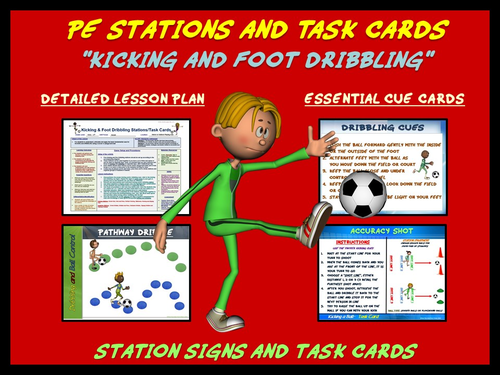 PE Skill Stations and Task Cards- “Kicking and Foot Dribbling”
