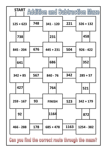 addition and subtraction maze activity collection by