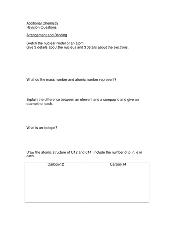 Additional Science (Chemistry) Complete Revision Booklet/Questions (updated June 2016)