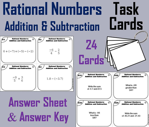 Rational Numbers: Addition and Subtraction Task Cards