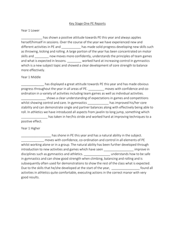 Key Stage 1 PE Reports