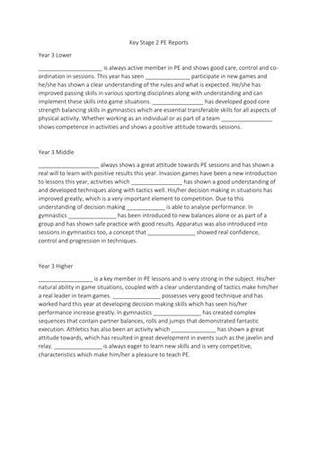 Key Stage 2 PE Reports