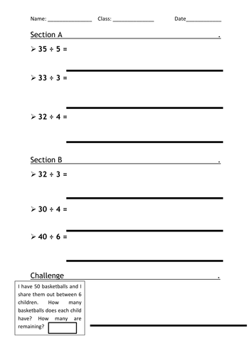 Numberline Division Worksheet