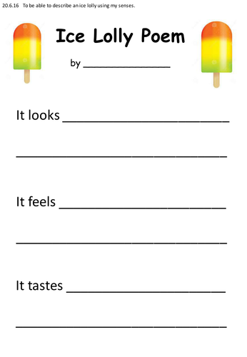 Senses Poem Writing Frame (Ice Lolly) 