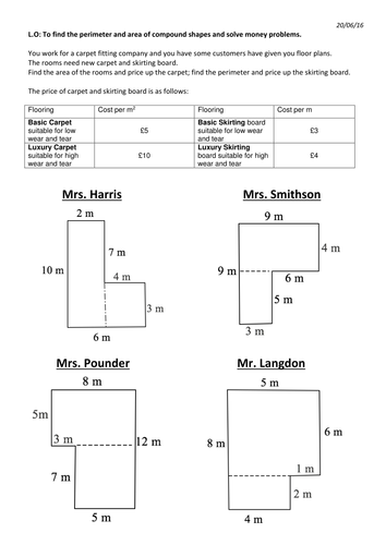 Area and perimeter of compound/composite shapes differentiated probems